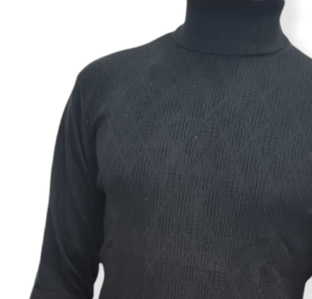 ElOutlet Men Pullover [Slim Fit] Men High Collar (Turtleneck) Pullover AE (diamond shapes) - Black