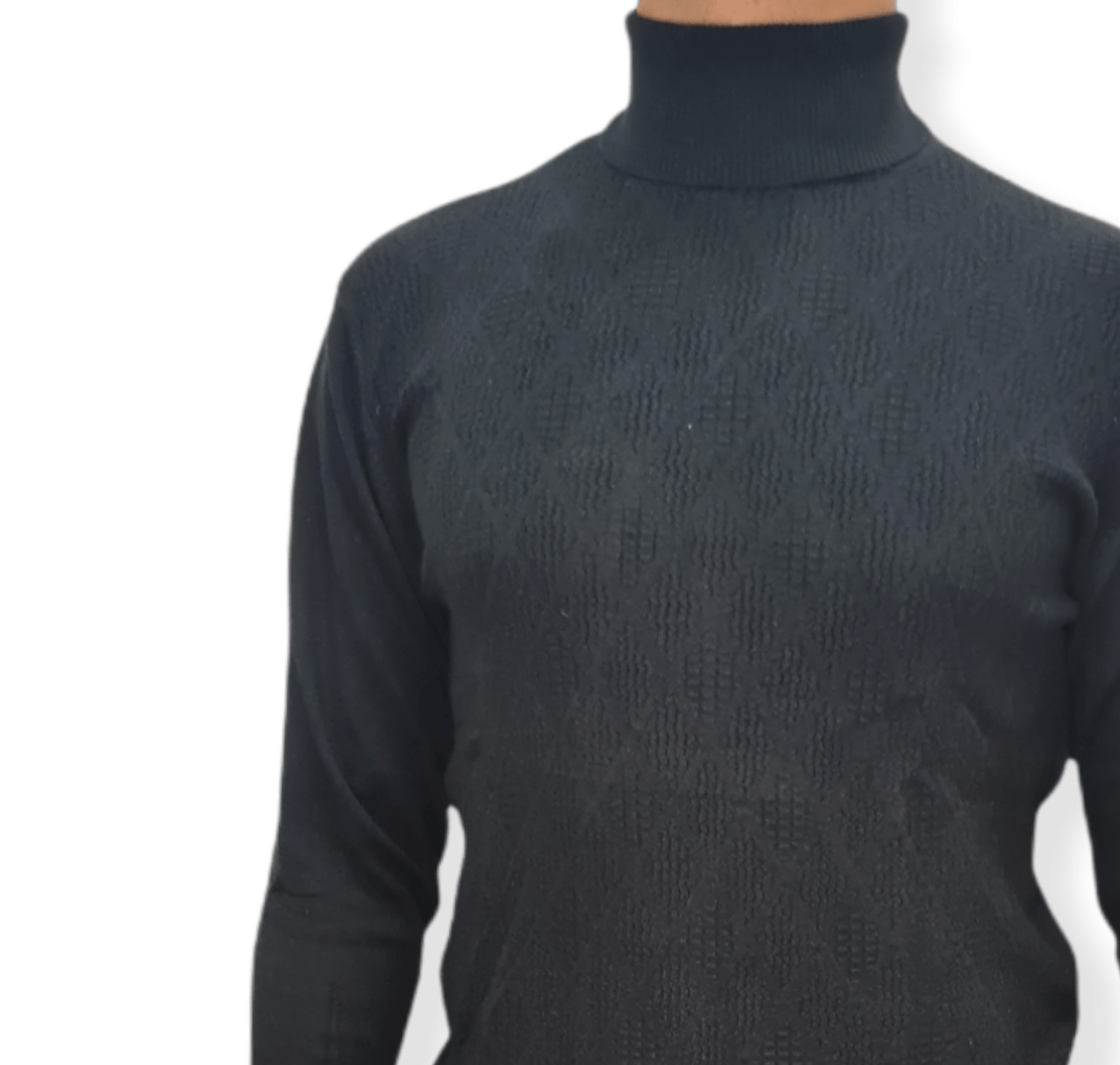 ElOutlet Men Pullover [Slim Fit] Men High Collar (Turtleneck) Pullover AE (diamond shapes) - Black