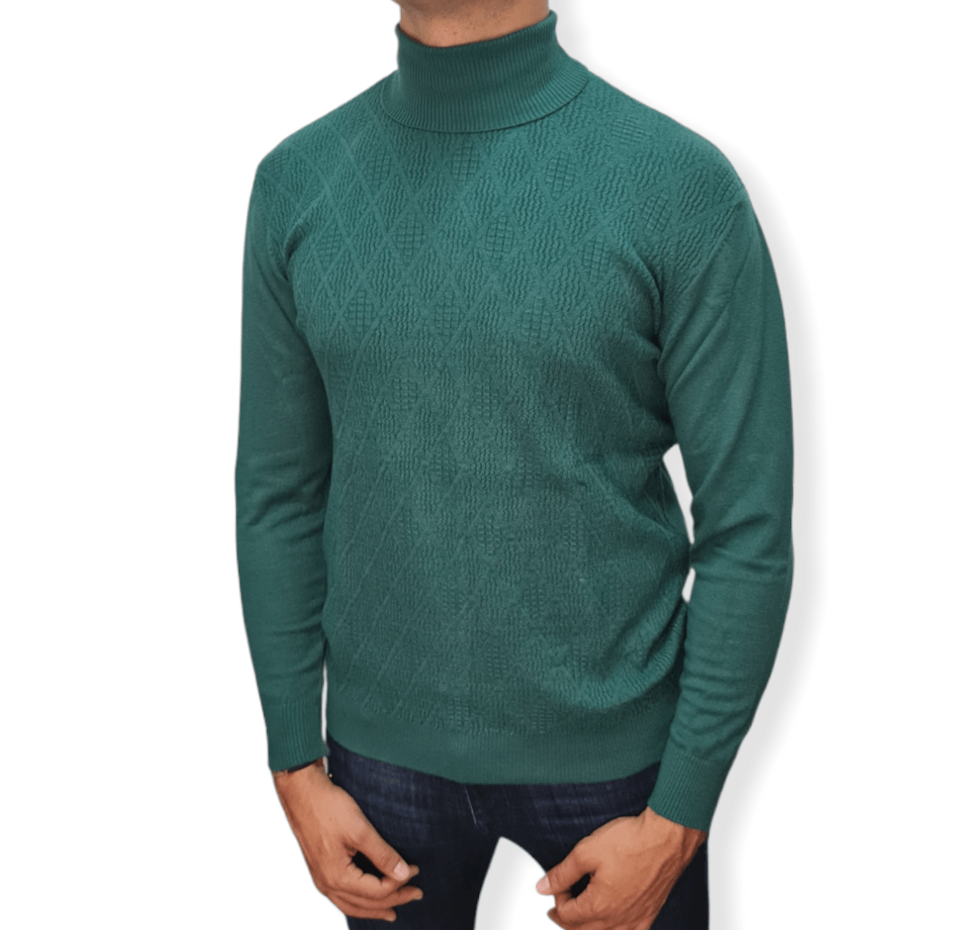ElOutlet Men Pullover [Slim Fit] Men High Collar (Turtleneck) Pullover AE (diamond shapes) - Green
