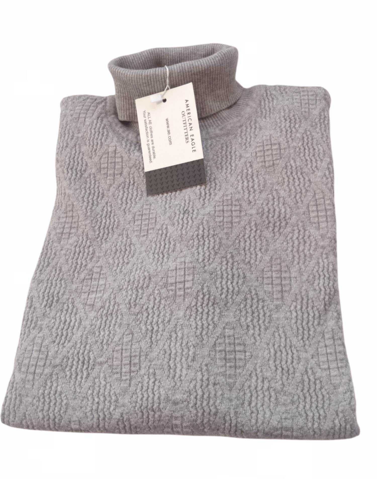 ElOutlet Men Pullover [Slim Fit] Men High Collar (Turtleneck) Pullover AE (diamond shapes) - Light Grey