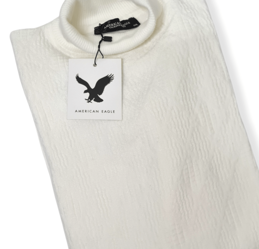 ElOutlet Men Pullover [Slim Fit] Men High Collar (Turtleneck) Pullover AE (diamond shapes) - White
