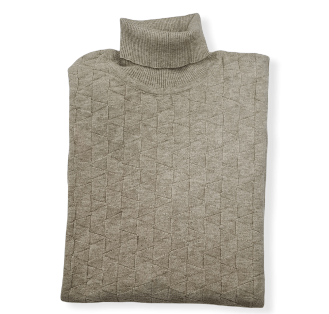 ElOutlet Men Pullover [Slim Fit] Men High Collar (Turtleneck) Pullover AE (triangle shapes) - Beige