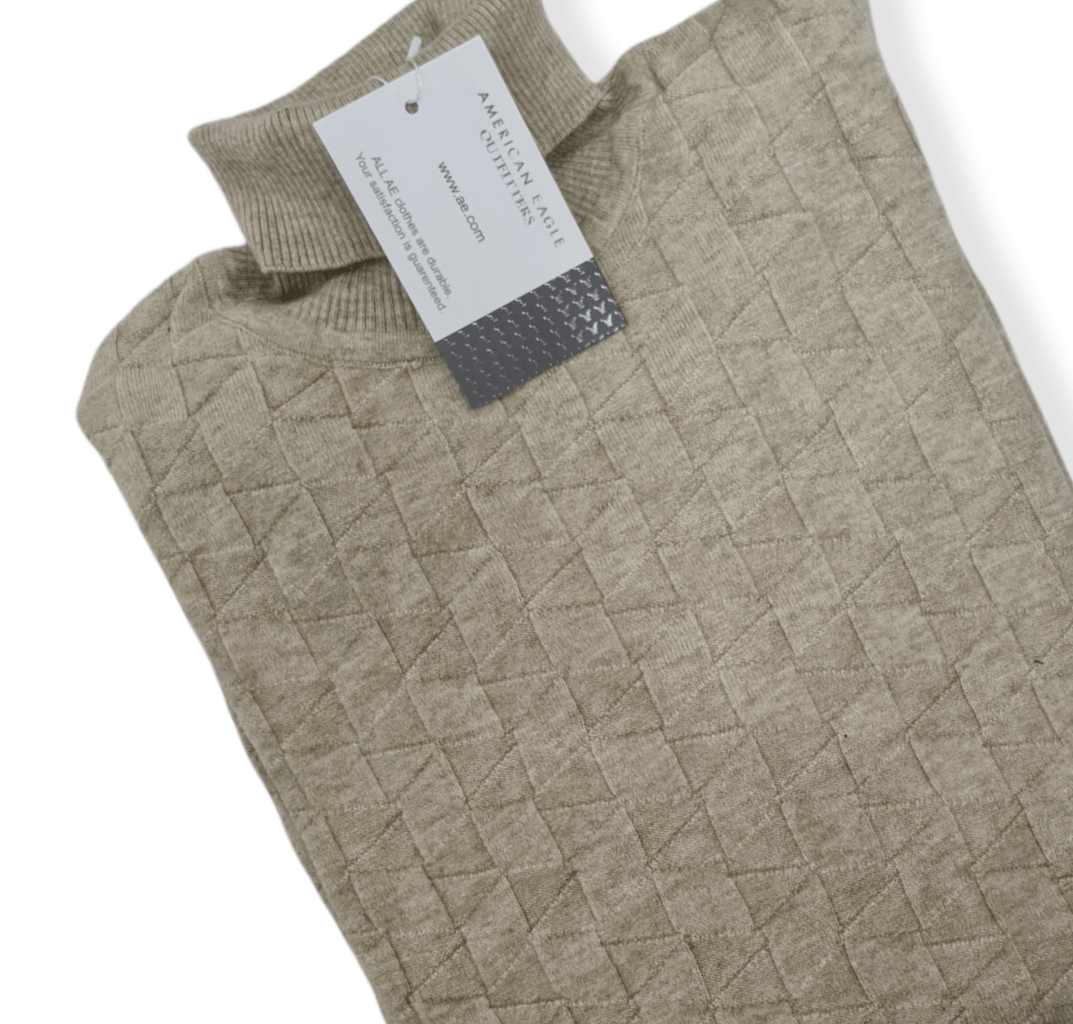 ElOutlet Men Pullover [Slim Fit] Men High Collar (Turtleneck) Pullover AE (triangle shapes) - Beige