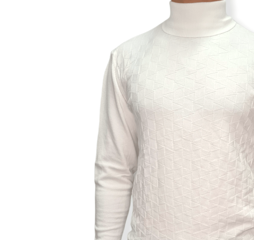 ElOutlet Men Pullover [Slim Fit] Men High Collar (Turtleneck) Pullover AE (triangle shapes) - White