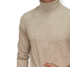 ElOutlet Men Pullover [Slim Fit] Men High Collar (Turtleneck) Pullover AE (wavy shapes) - Beige