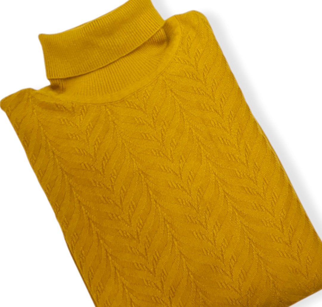 ElOutlet Men Pullover [Slim Fit] Men High Collar (Turtleneck) Pullover AE (wavy shapes) - Mustard
