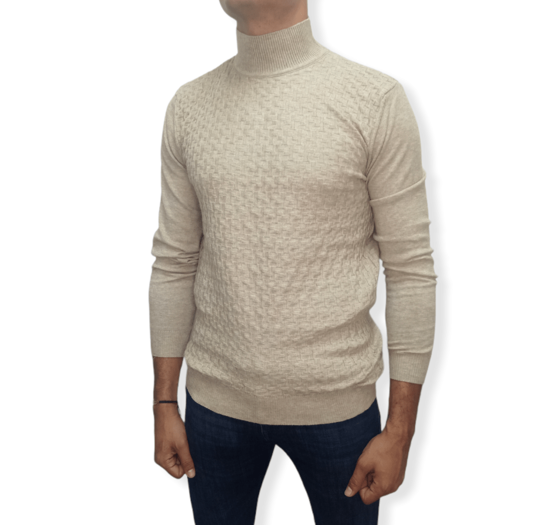 ElOutlet Men Pullover [Slim Fit] Men High Collar (Turtleneck) Pullover Massimo (brick shapes) - Beige