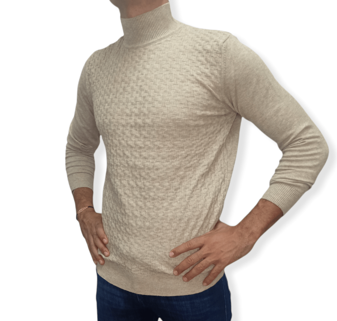 ElOutlet Men Pullover [Slim Fit] Men High Collar (Turtleneck) Pullover Massimo (brick shapes) - Beige