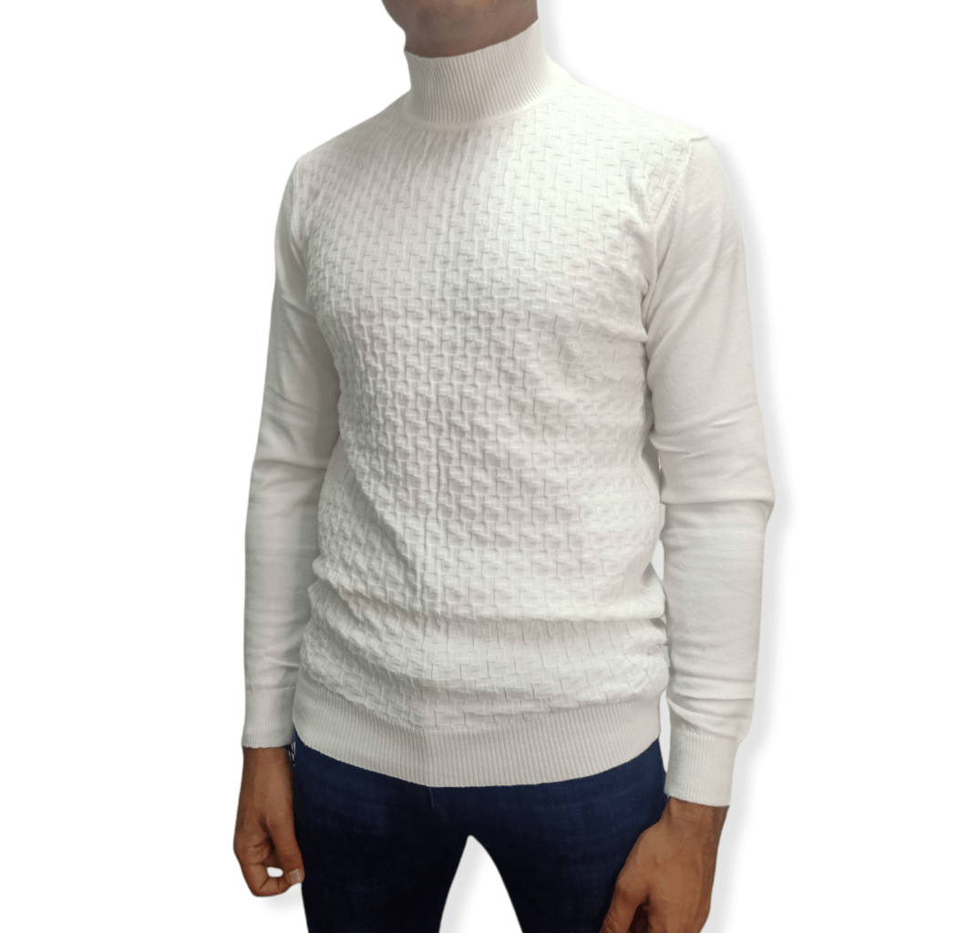 ElOutlet Men Pullover [Slim Fit] Men High Collar (Turtleneck) Pullover Massimo (brick shapes) - White