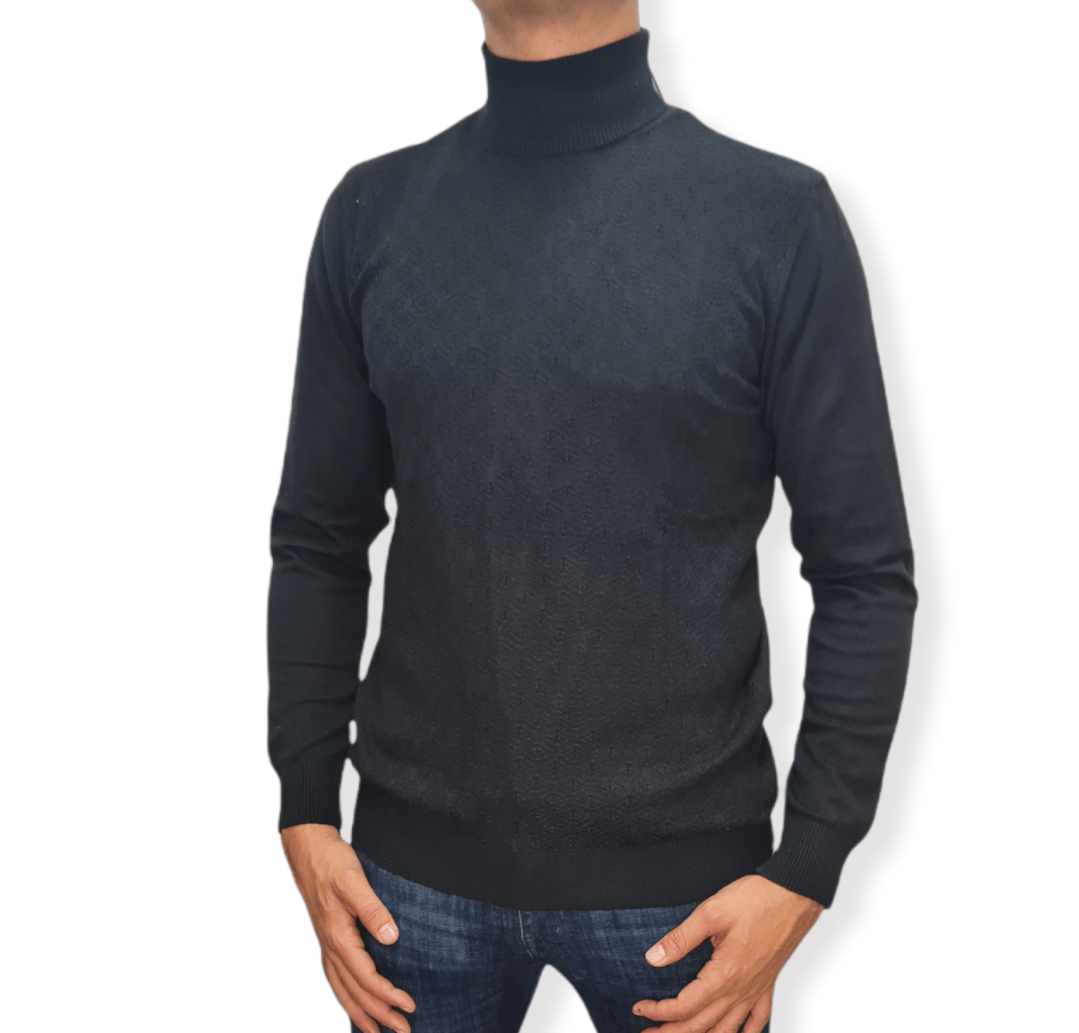 ElOutlet Men Pullover [Slim Fit] Men High Collar (Turtleneck) Pullover Massimo (circle shapes) - Black