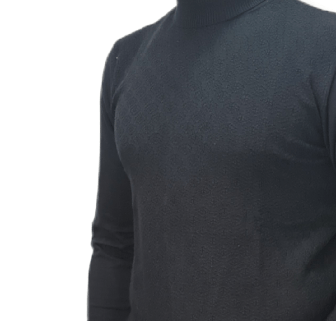 ElOutlet Men Pullover [Slim Fit] Men High Collar (Turtleneck) Pullover Massimo (circle shapes) - Black
