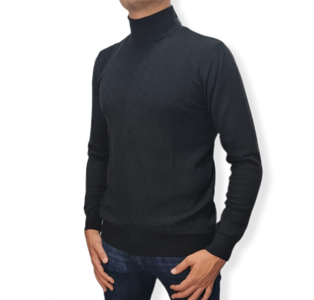 ElOutlet Men Pullover [Slim Fit] Men High Collar (Turtleneck) Pullover Massimo (circle shapes) - Black