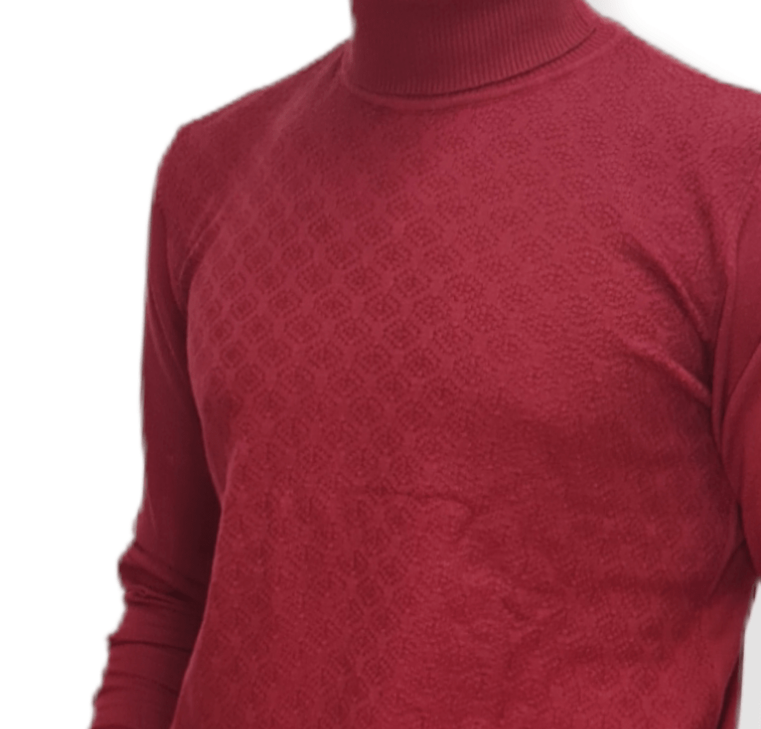 ElOutlet Men Pullover [Slim Fit] Men High Collar (Turtleneck) Pullover Massimo (circle shapes) - Crimson