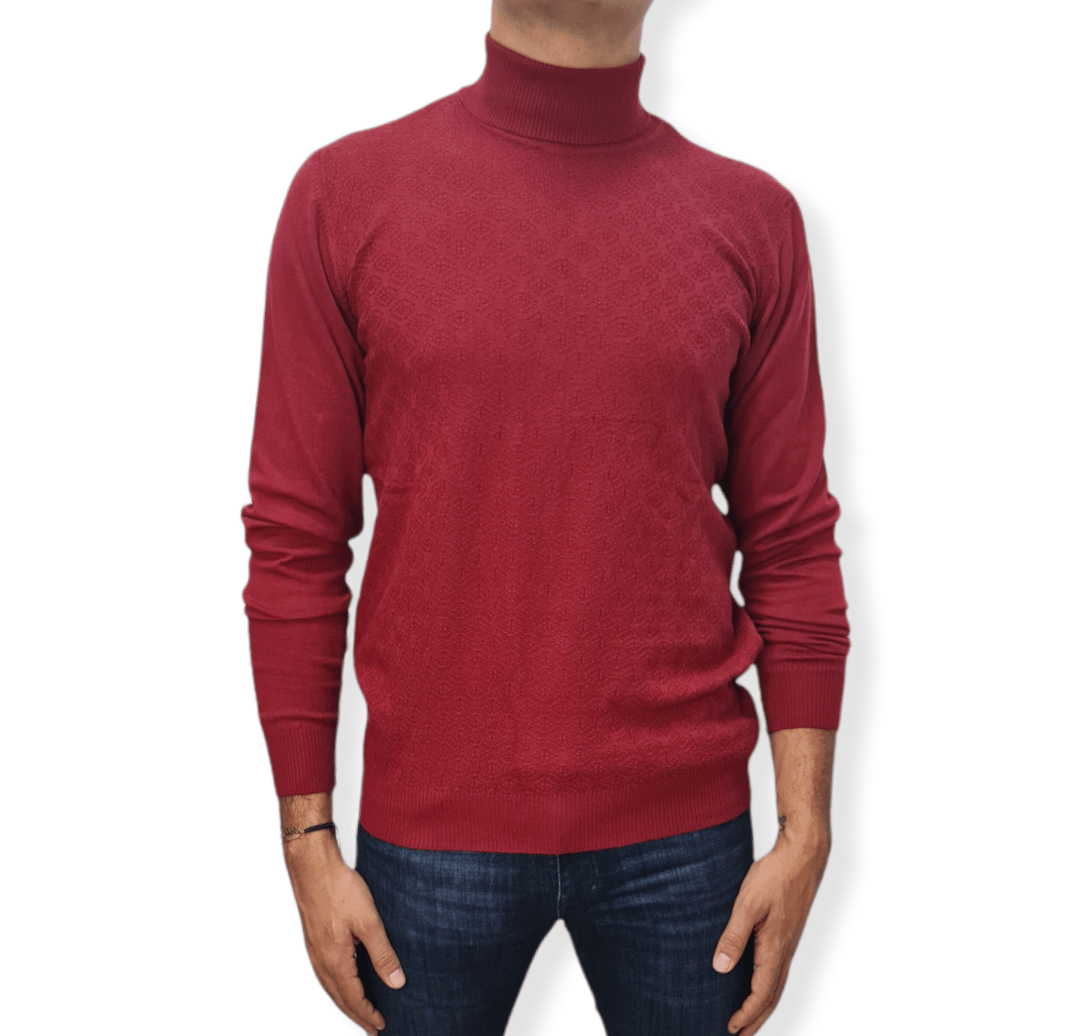 ElOutlet Men Pullover [Slim Fit] Men High Collar (Turtleneck) Pullover Massimo (circle shapes) - Crimson