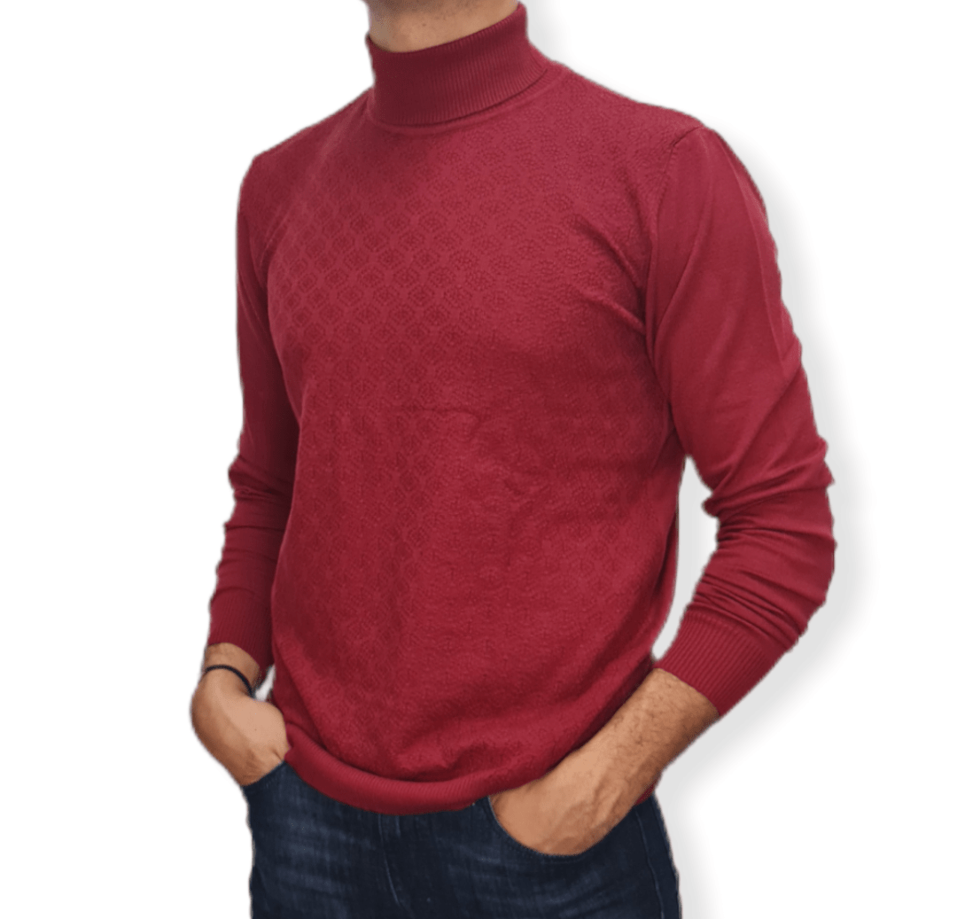 ElOutlet Men Pullover [Slim Fit] Men High Collar (Turtleneck) Pullover Massimo (circle shapes) - Crimson