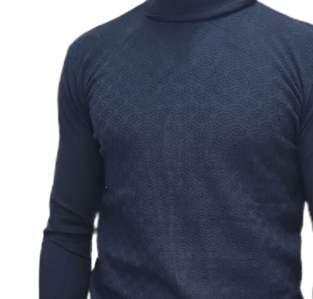 ElOutlet Men Pullover [Slim Fit] Men High Collar (Turtleneck) Pullover Massimo (circle shapes) - Dark Blue