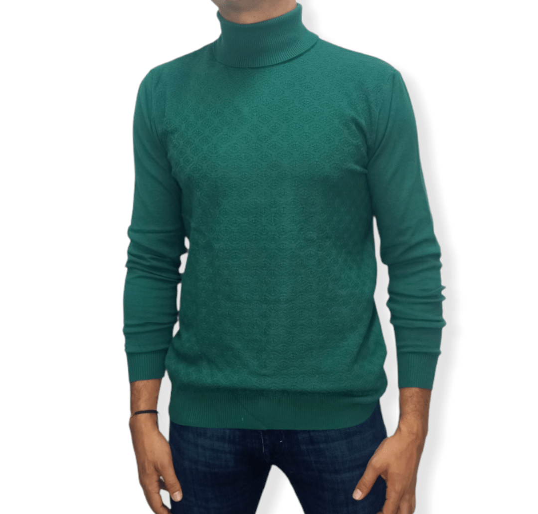 ElOutlet Men Pullover [Slim Fit] Men High Collar (Turtleneck) Pullover Massimo (circle shapes) - Green