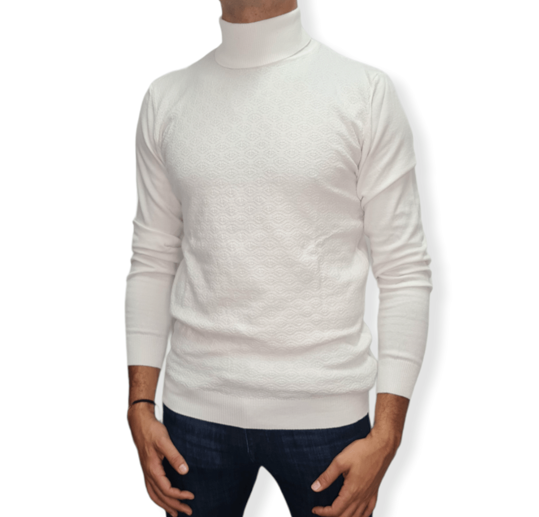 ElOutlet Men Pullover [Slim Fit] Men High Collar (Turtleneck) Pullover Massimo (circle shapes) - White