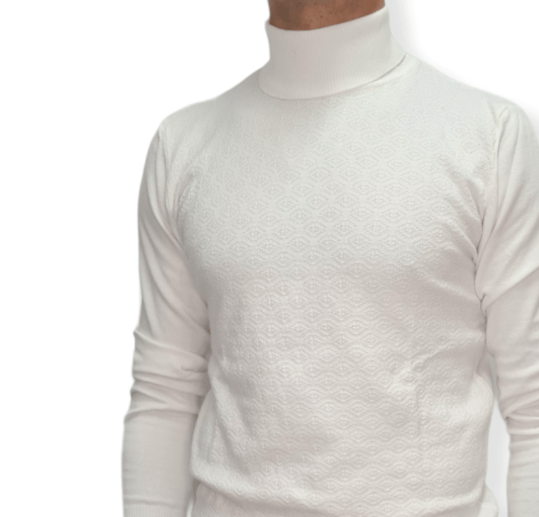 ElOutlet Men Pullover [Slim Fit] Men High Collar (Turtleneck) Pullover Massimo (circle shapes) - White