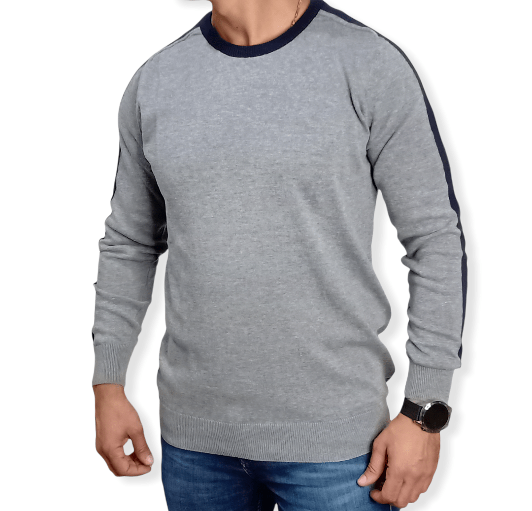 ElOutlet Men Pullover [Slim-Fit] Men Round Collar Pullover - Grey