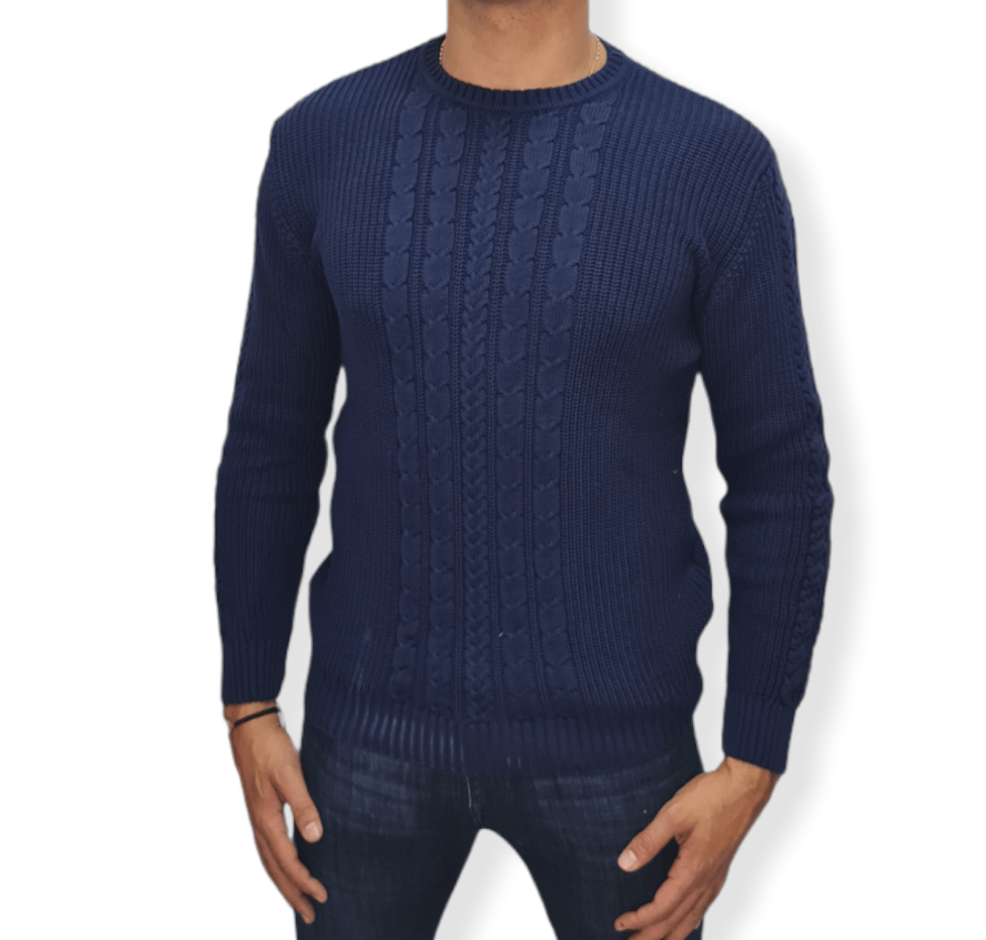 ElOutlet Men Pullover [Slim Fit] Men Round Collar Pullover JJ  - Dark Blue