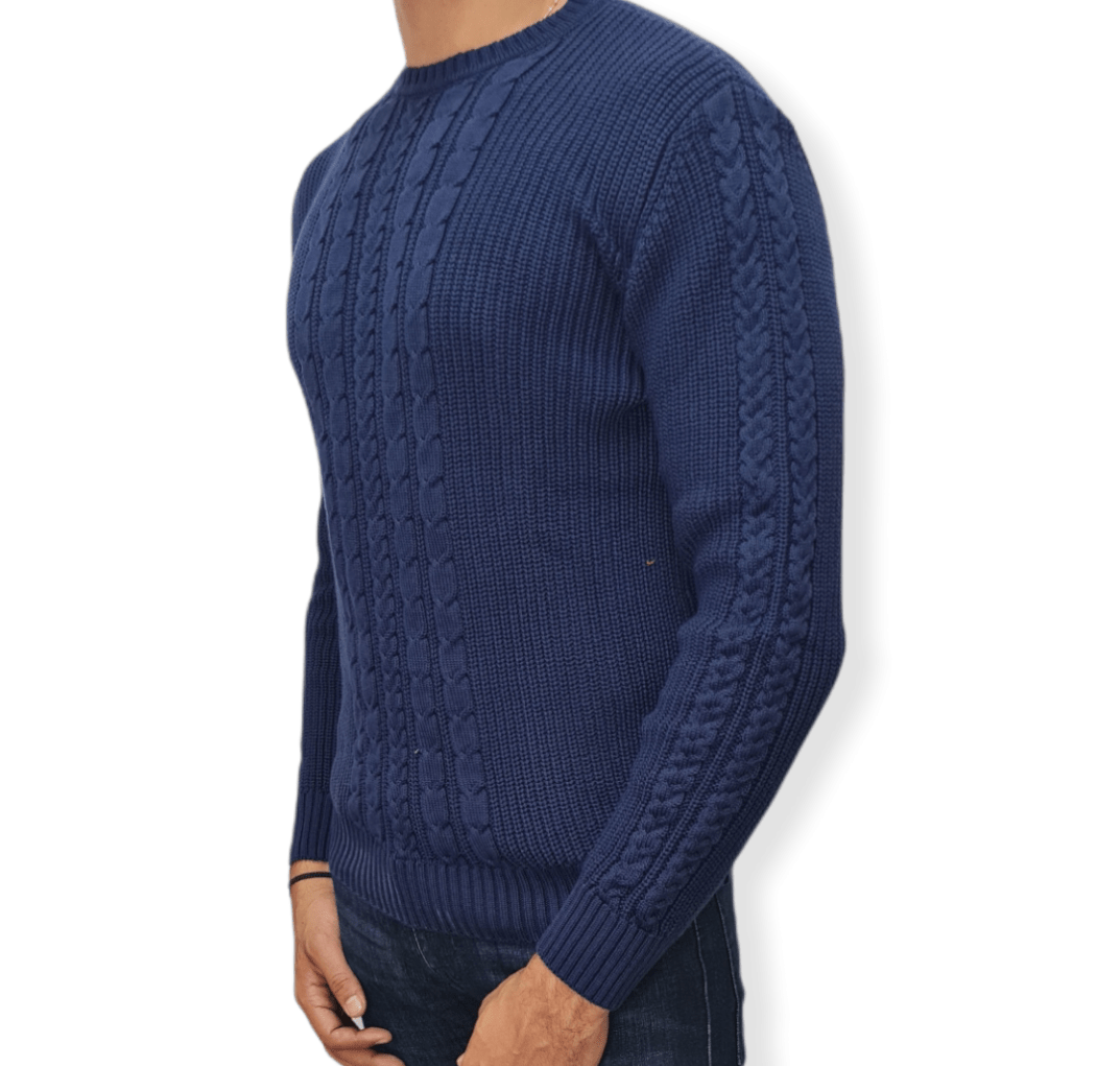 ElOutlet Men Pullover [Slim Fit] Men Round Collar Pullover JJ  - Dark Blue