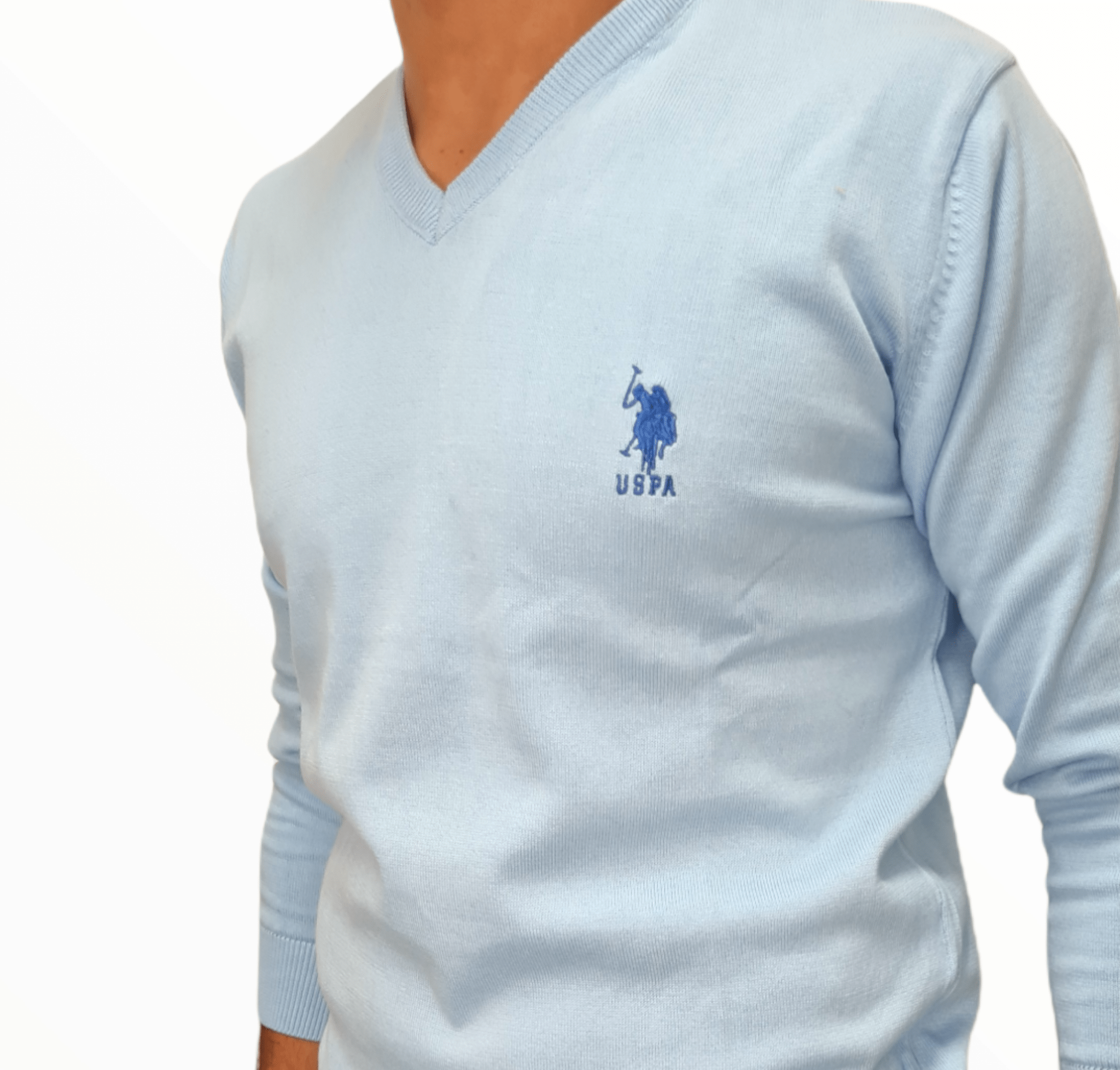 ElOutlet Men Pullover [Slim Fit] Men V-Collar Pullover USPA - Baby Blue