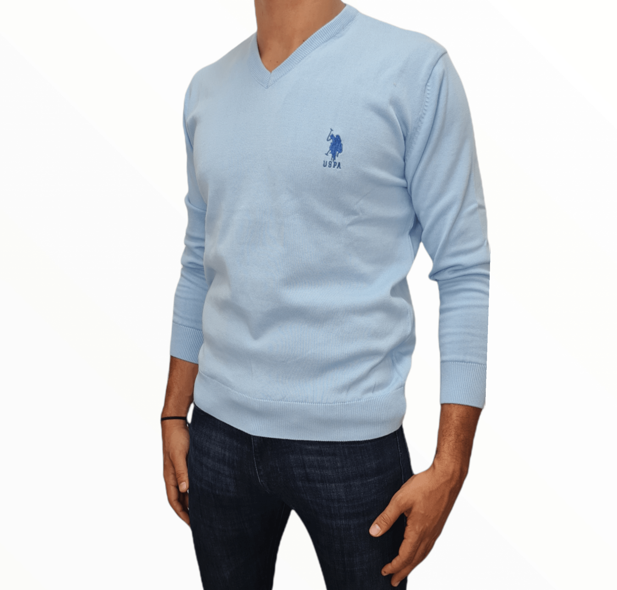 ElOutlet Men Pullover [Slim Fit] Men V-Collar Pullover USPA - Baby Blue