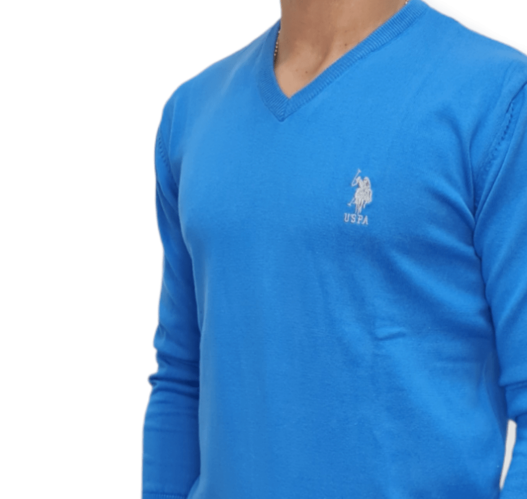 ElOutlet Men Pullover [Slim Fit] Men V-Collar Pullover USPA - Blue