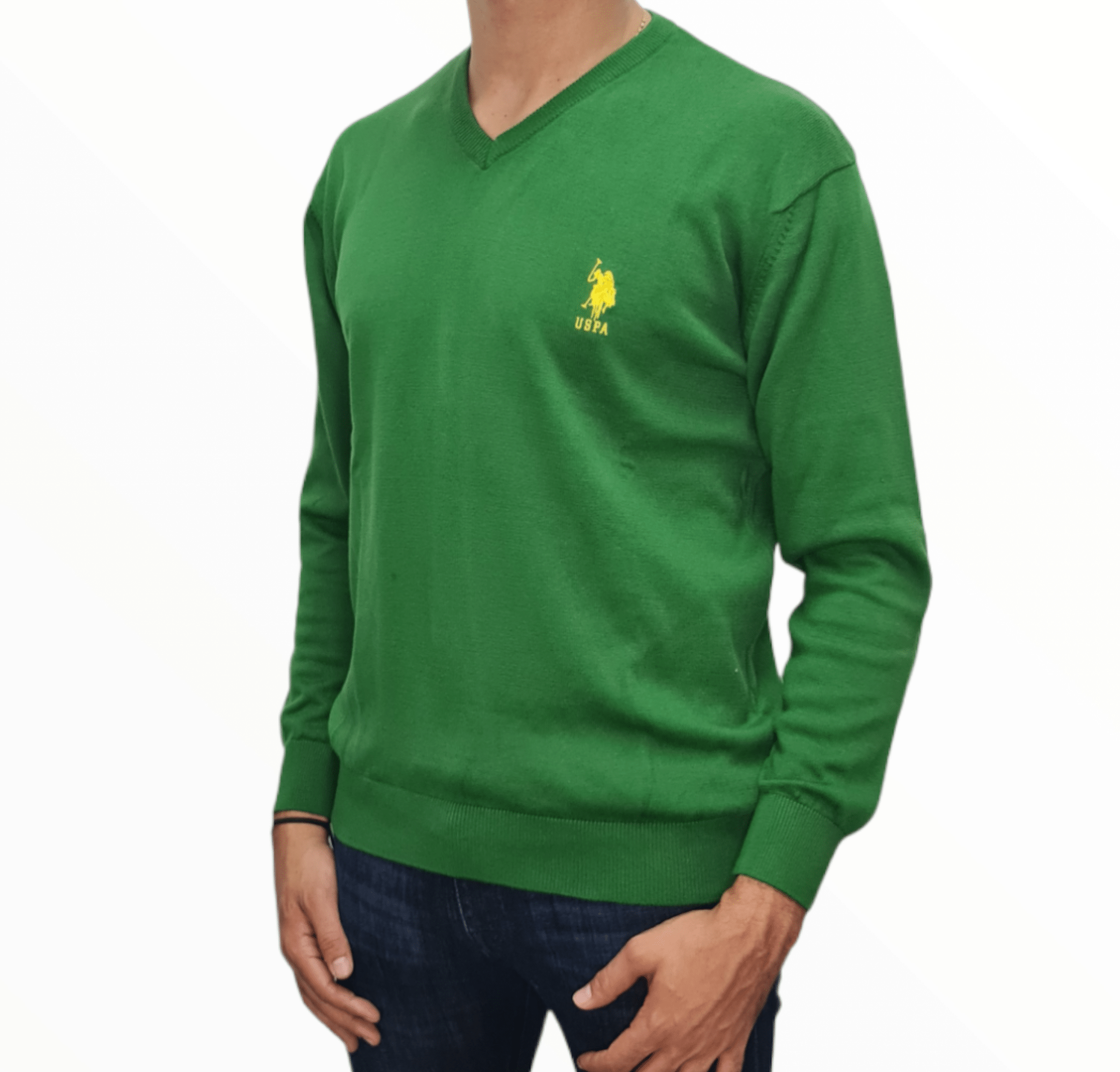ElOutlet Men Pullover [Slim Fit] Men V-Collar Pullover USPA - Green