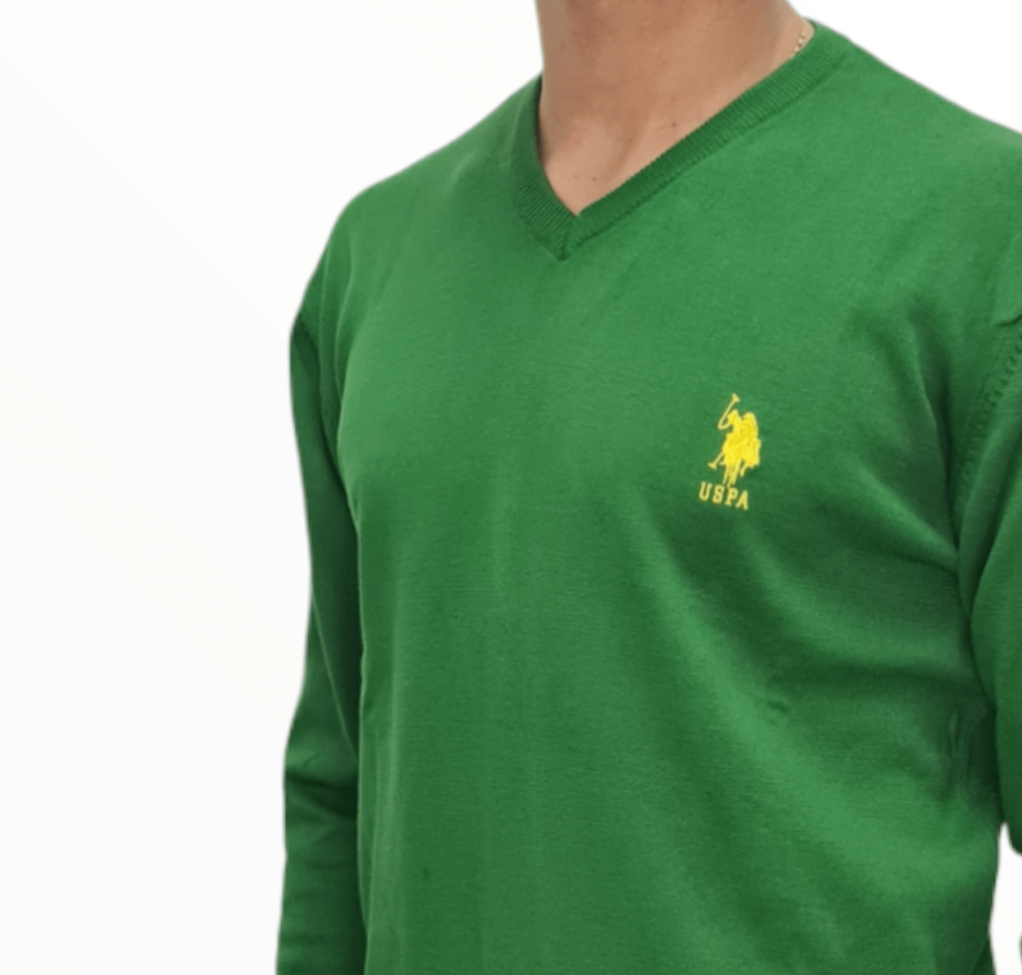 ElOutlet Men Pullover [Slim Fit] Men V-Collar Pullover USPA - Green