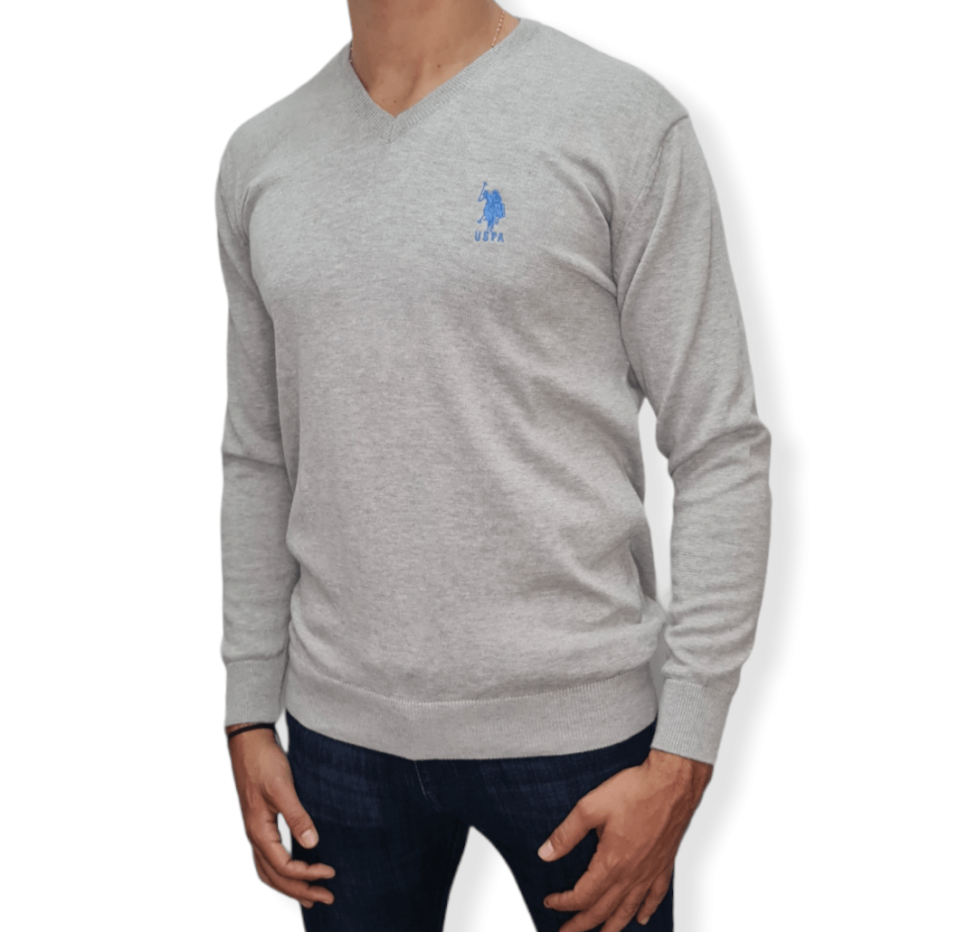 ElOutlet Men Pullover [Slim Fit] Men V-Collar Pullover USPA - Grey