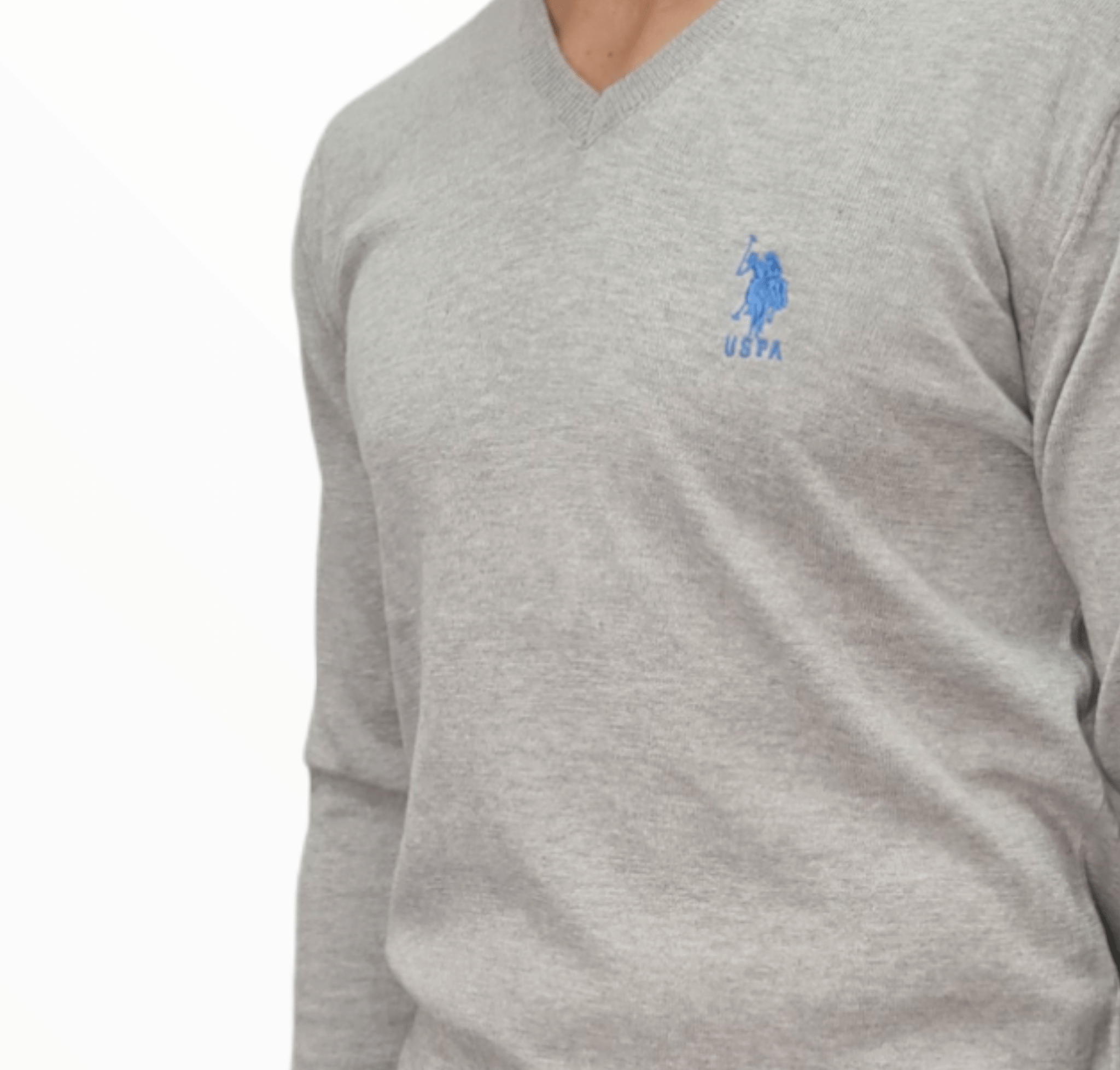 ElOutlet Men Pullover [Slim Fit] Men V-Collar Pullover USPA - Grey