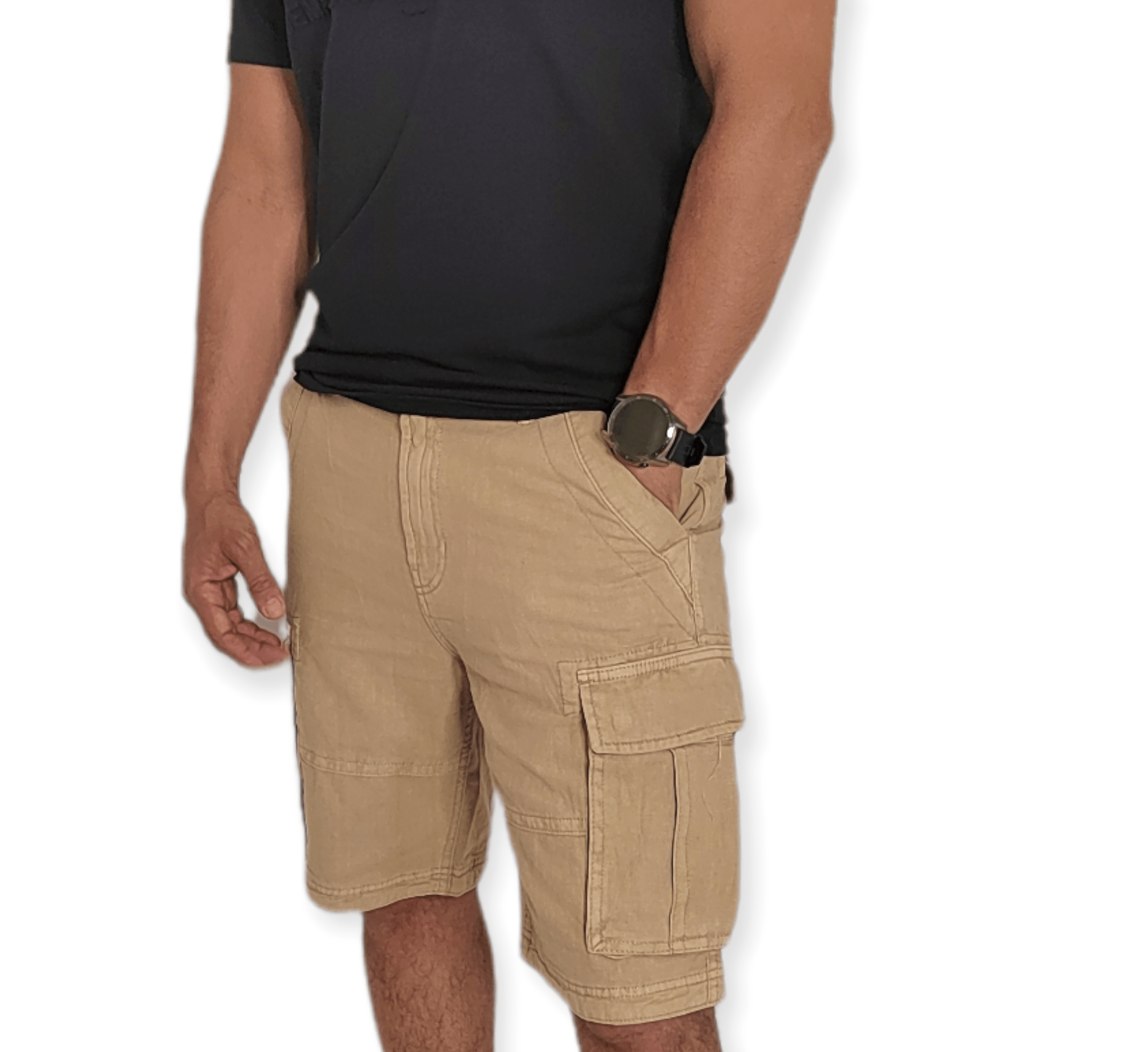 ElOutlet - Men Summer Men Shorts Men Cargo Shorts (Mantaray) - Beige 2