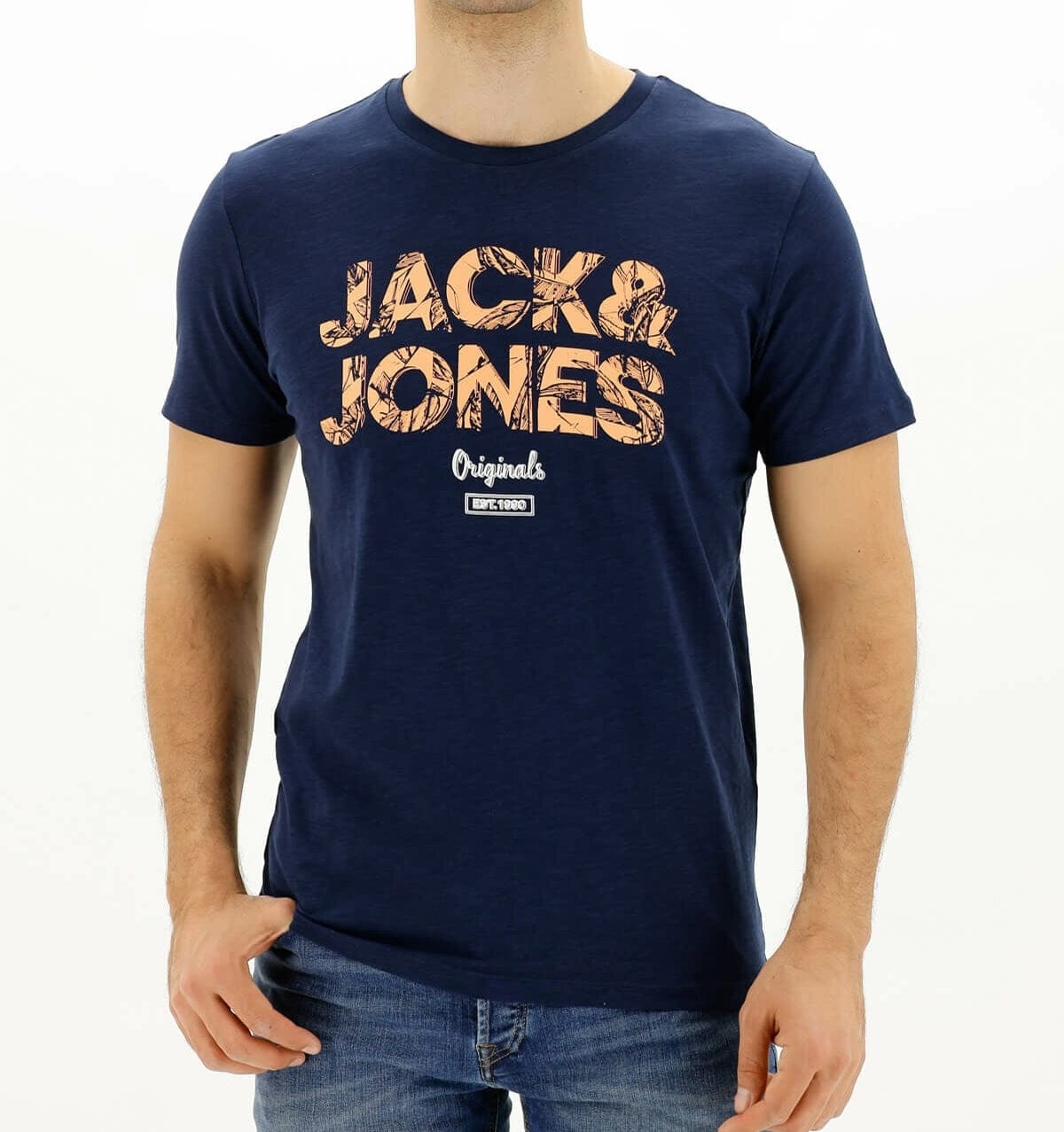 ElOutlet - Men Summer Men T-Shirt L Men J&J Round Tshirt - Dark Blue x Orange
