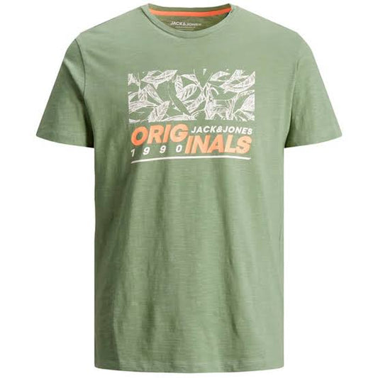 ElOutlet - Men Summer Men T-Shirt Men J&J Round Tshirt - Olive Green x Orange