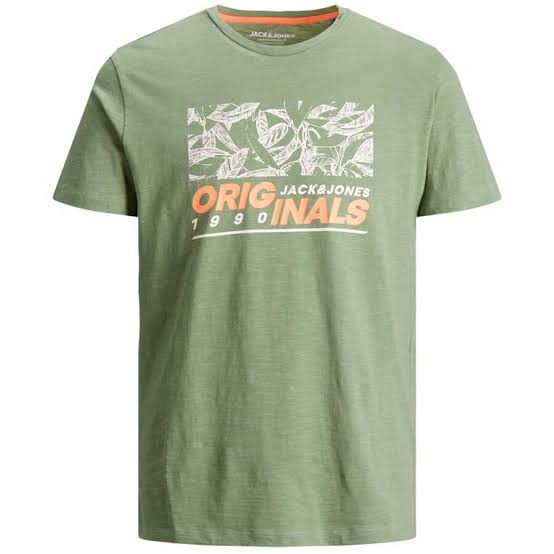 ElOutlet - Men Summer Men T-Shirt Men J&J Round Tshirt - Olive Green x Orange