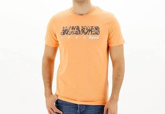 ElOutlet - Men Summer Men T-Shirt Men J&J Round Tshirt - Peach x Dark Blue