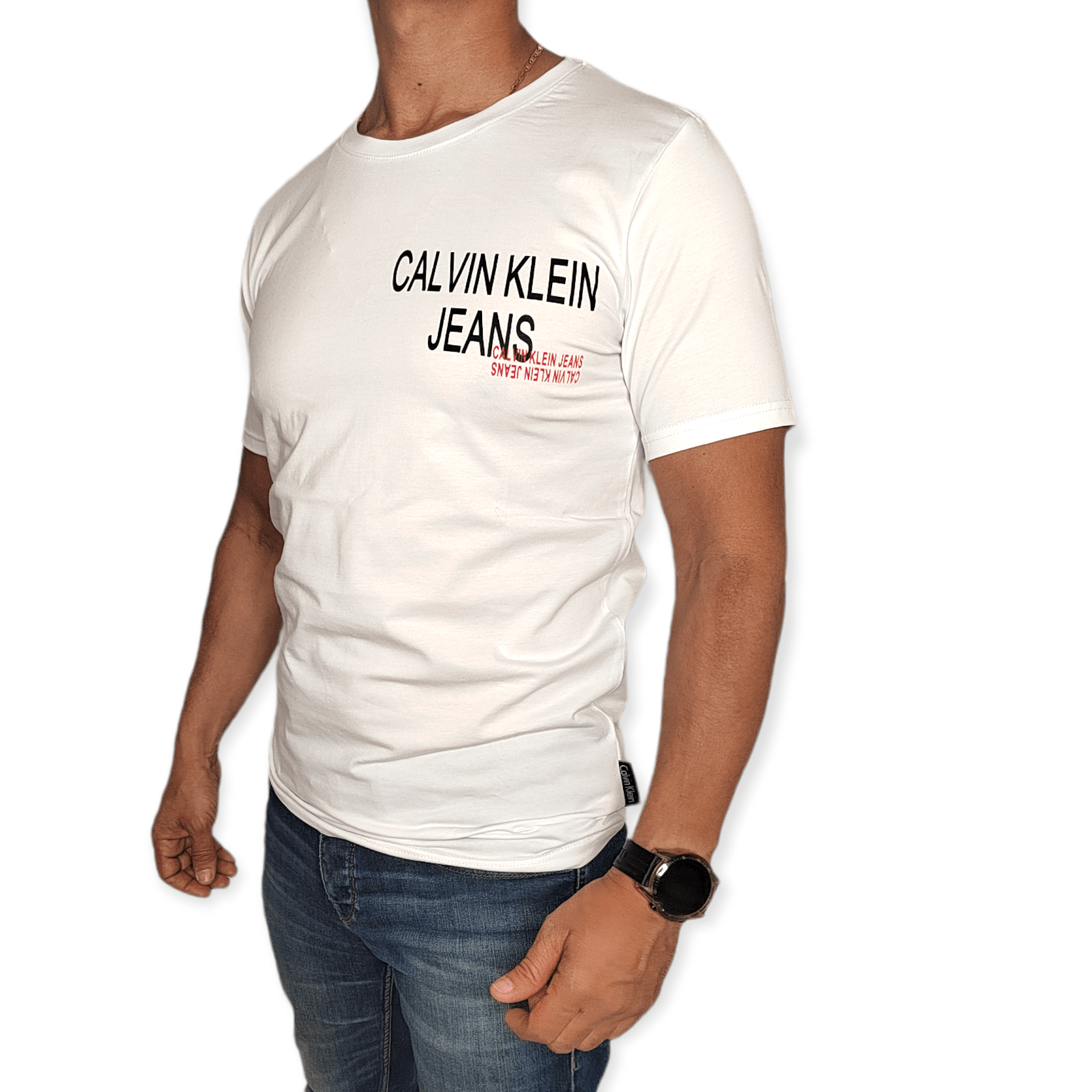 ElOutlet - Men Summer Men T-Shirt Men Round Tshirt (CK) (Slim-Fit) - White