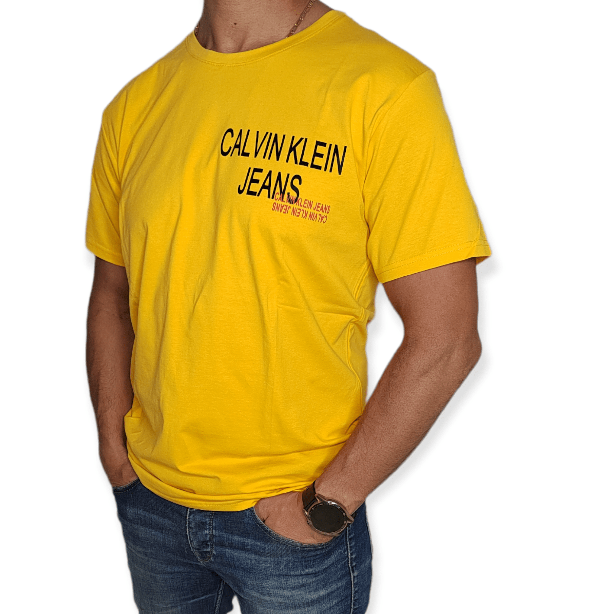 ElOutlet - Men Summer Men T-Shirt Men Round Tshirt (CK) (Slim-Fit) - Yellow