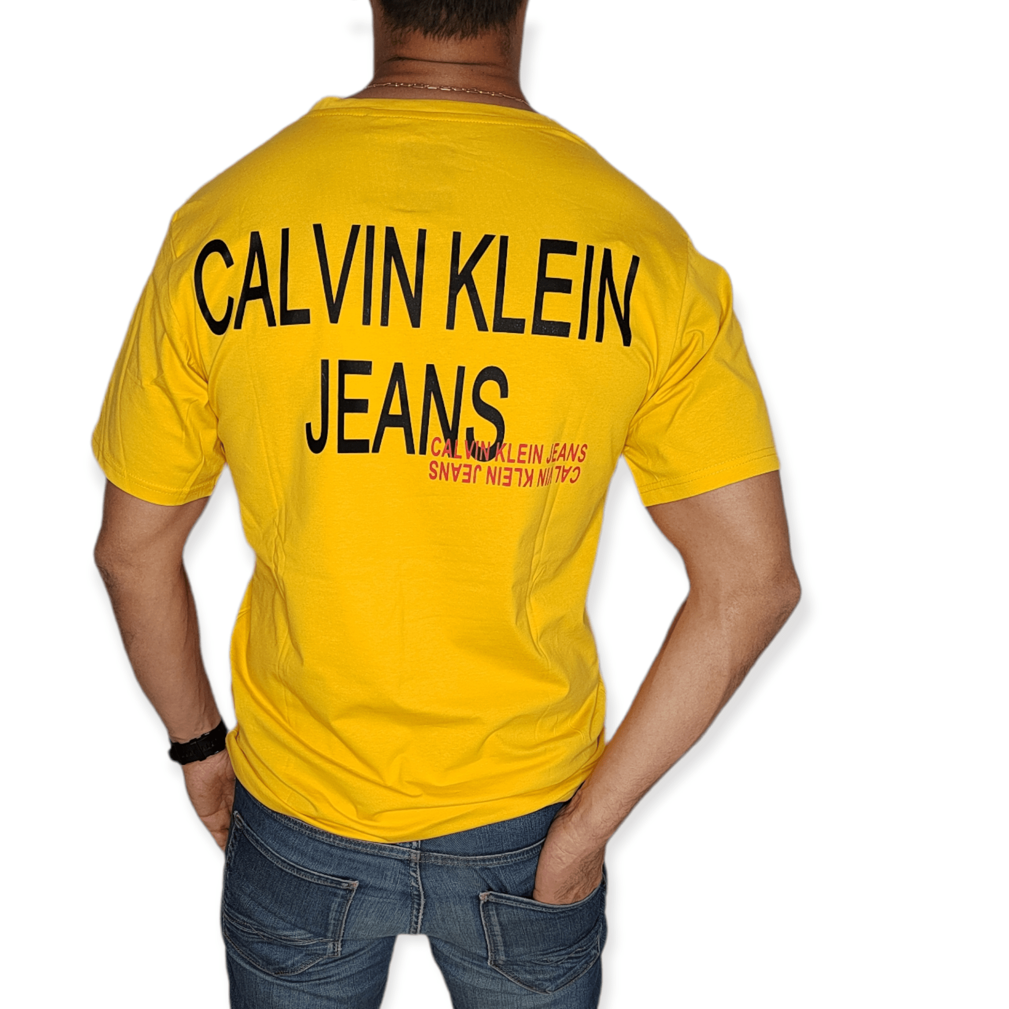 ElOutlet - Men Summer Men T-Shirt Men Round Tshirt (CK) (Slim-Fit) - Yellow