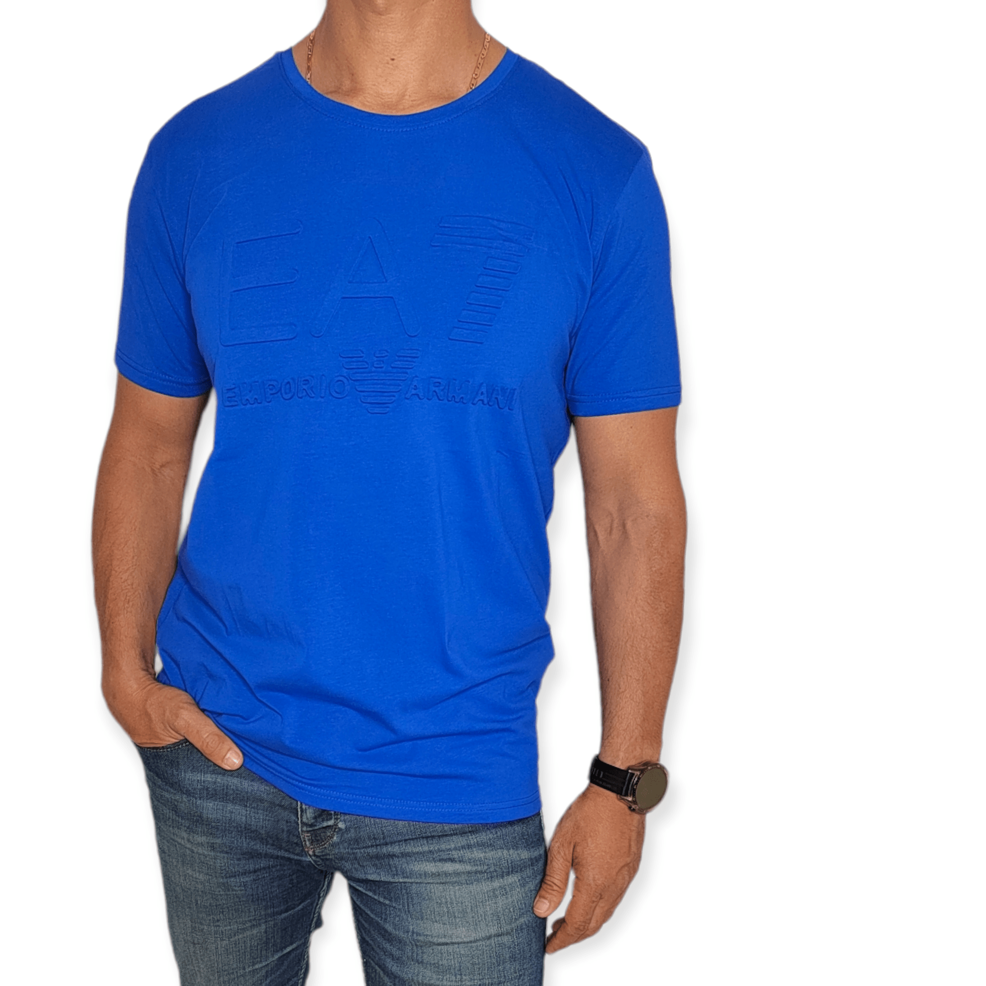 ElOutlet - Men Summer Men T-Shirt Men Round Tshirt (EA7) (Slim-Fit) - Blue