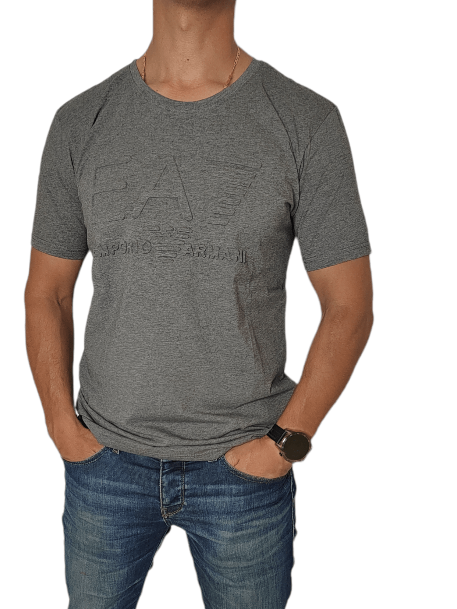ElOutlet - Men Summer Men T-Shirt Men Round Tshirt (EA7) (Slim-Fit) - Grey