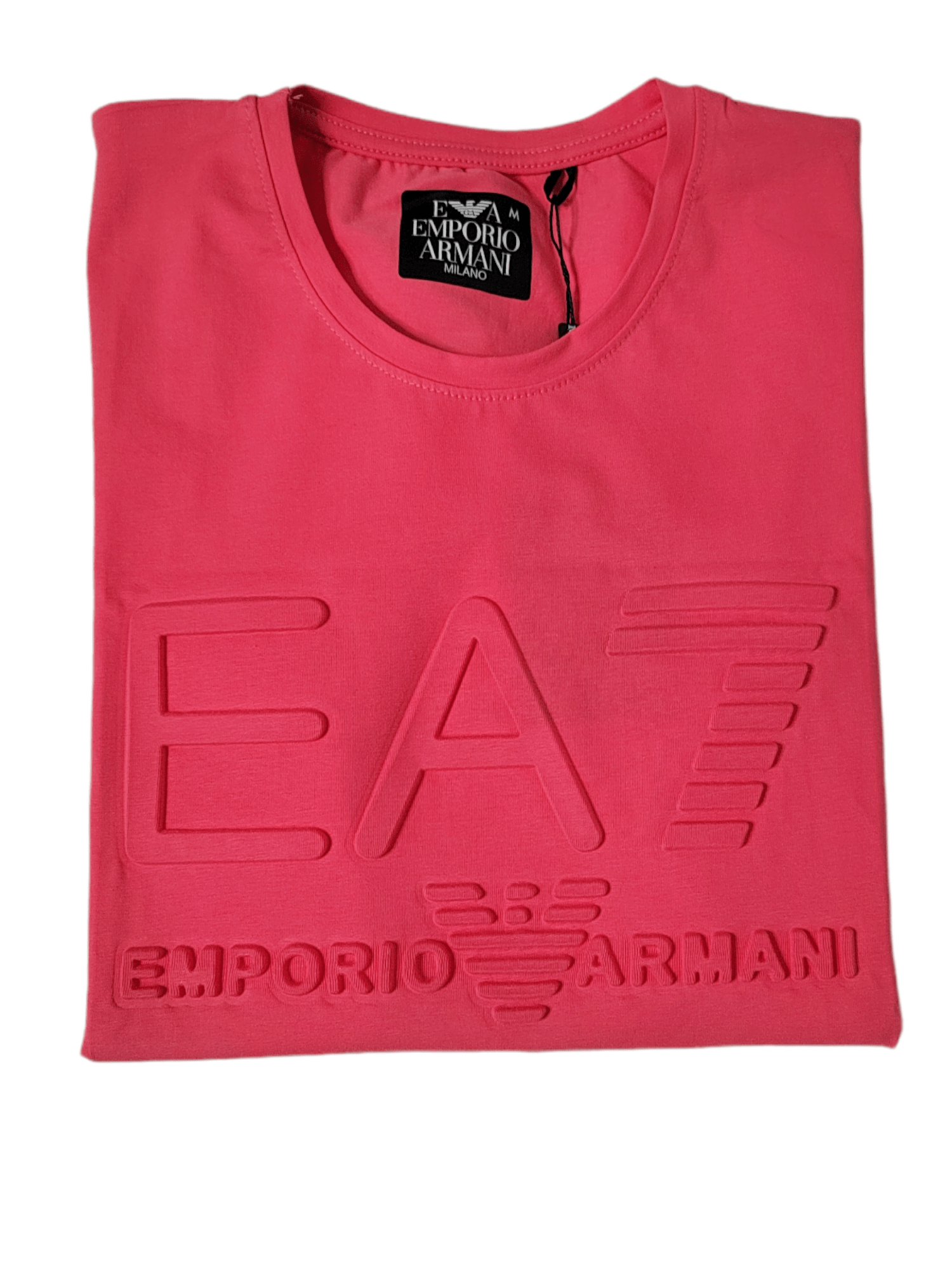 ElOutlet - Men Summer Men T-Shirt Men Round Tshirt (EA7) (Slim-Fit) - Watermelon Red