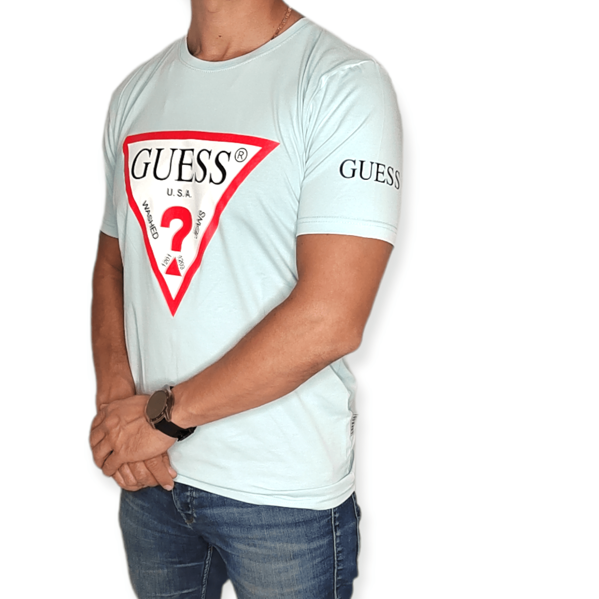 ElOutlet - Men Summer Men T-Shirt Men Round Tshirt (GS) (Slim-Fit) - Light Baby Blue