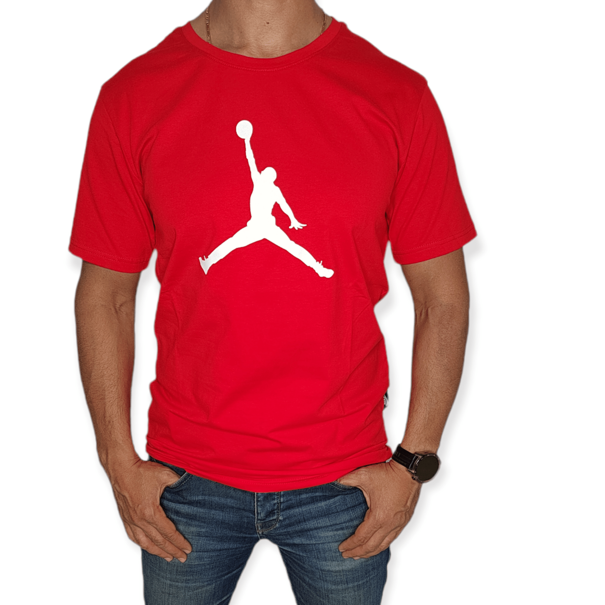 ElOutlet - Men Summer Men T-Shirt Men Round Tshirt (Jordan) (Slim-Fit) - Red