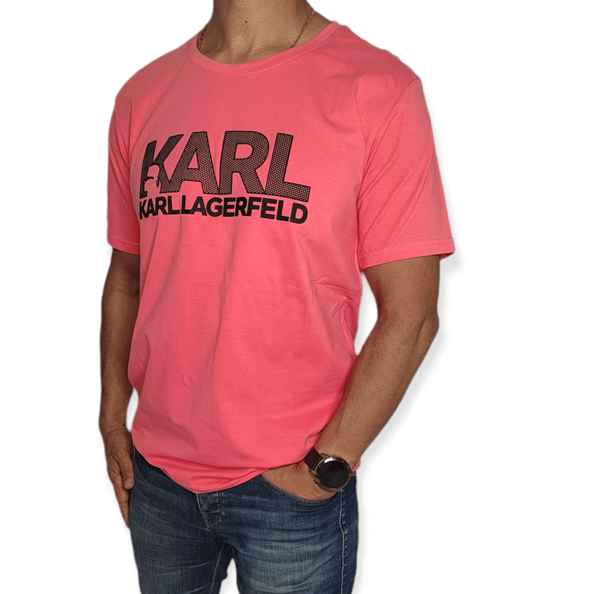 ElOutlet - Men Summer Men T-Shirt Men Round Tshirt (Karl) (Slim-Fit) - Fuschia