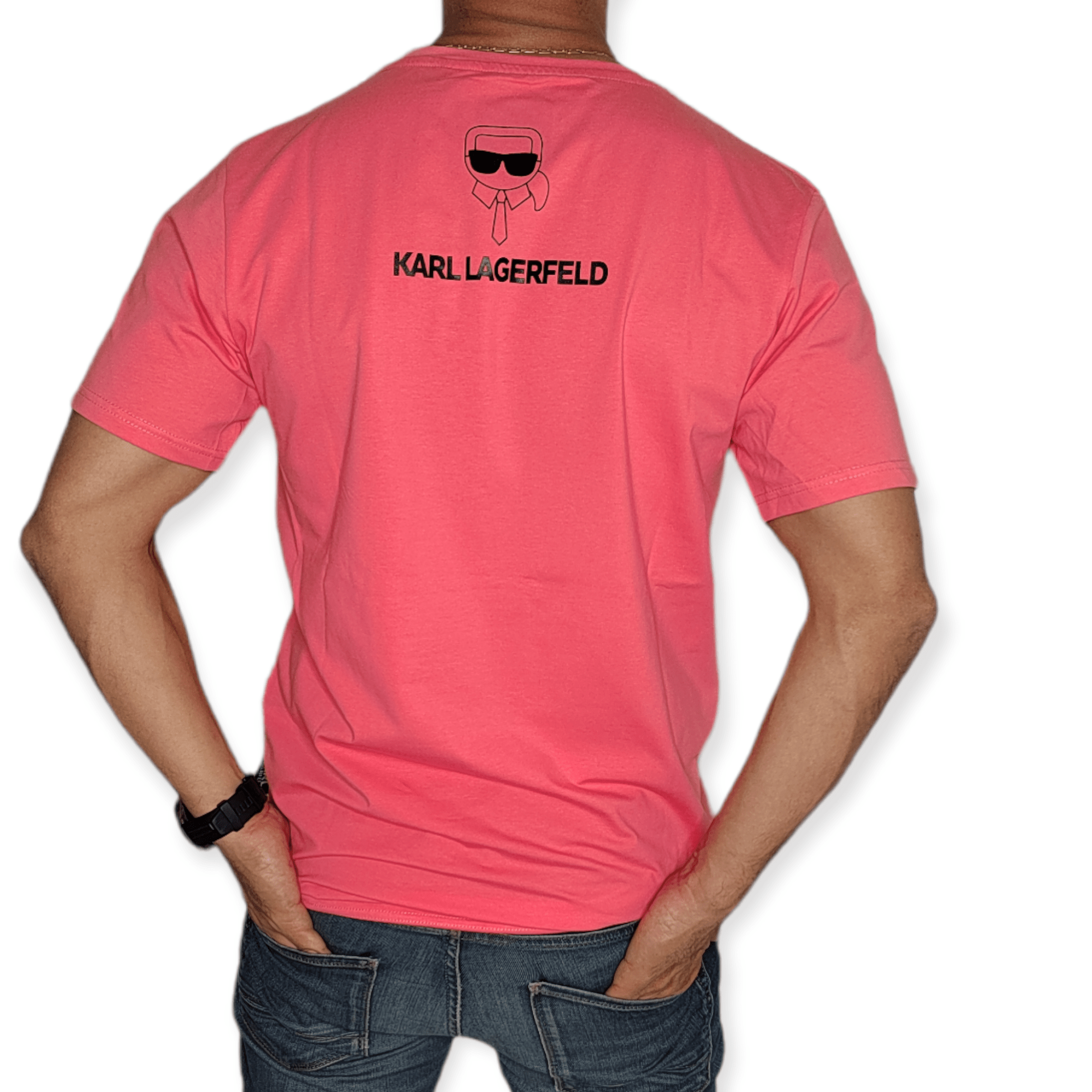 ElOutlet - Men Summer Men T-Shirt Men Round Tshirt (Karl) (Slim-Fit) - Fuschia