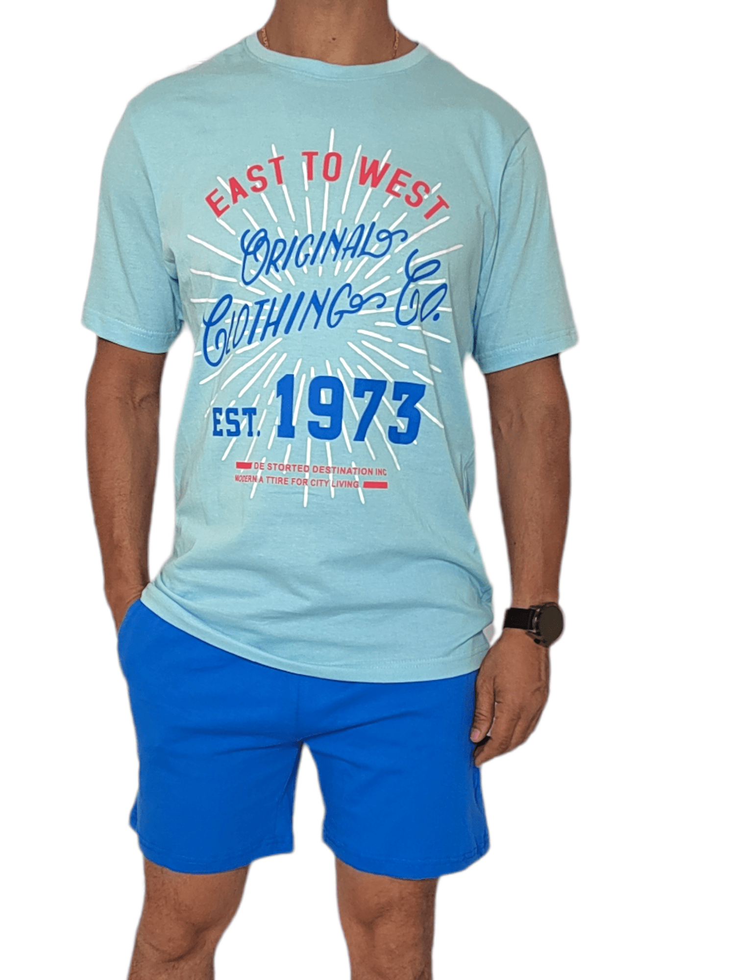 ElOutlet - Men Summer Pyjamas Men Summer Pajama - East to West - Light Blue