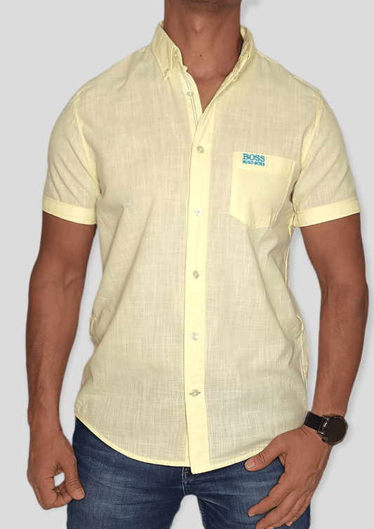 ElOutlet - Men Summer Shirts Men Shirt (Slim-Fit) - Yellow